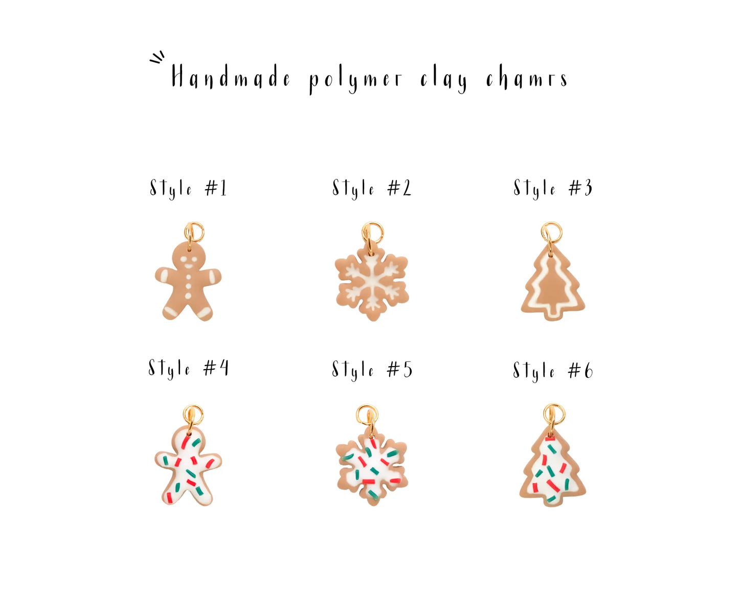 Christmas cookie charms, Gingerbread men, snowflakes, and Christmas trees made of polymer clay for interchangeable hoop earrings.