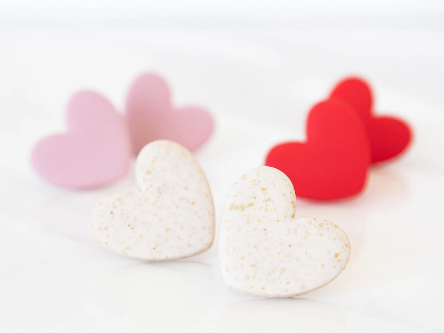 Heart studs earrings handmade, Mix and match earrings,Clay earrings, Hypoallergenic, available colors: red, pink and sparkle.