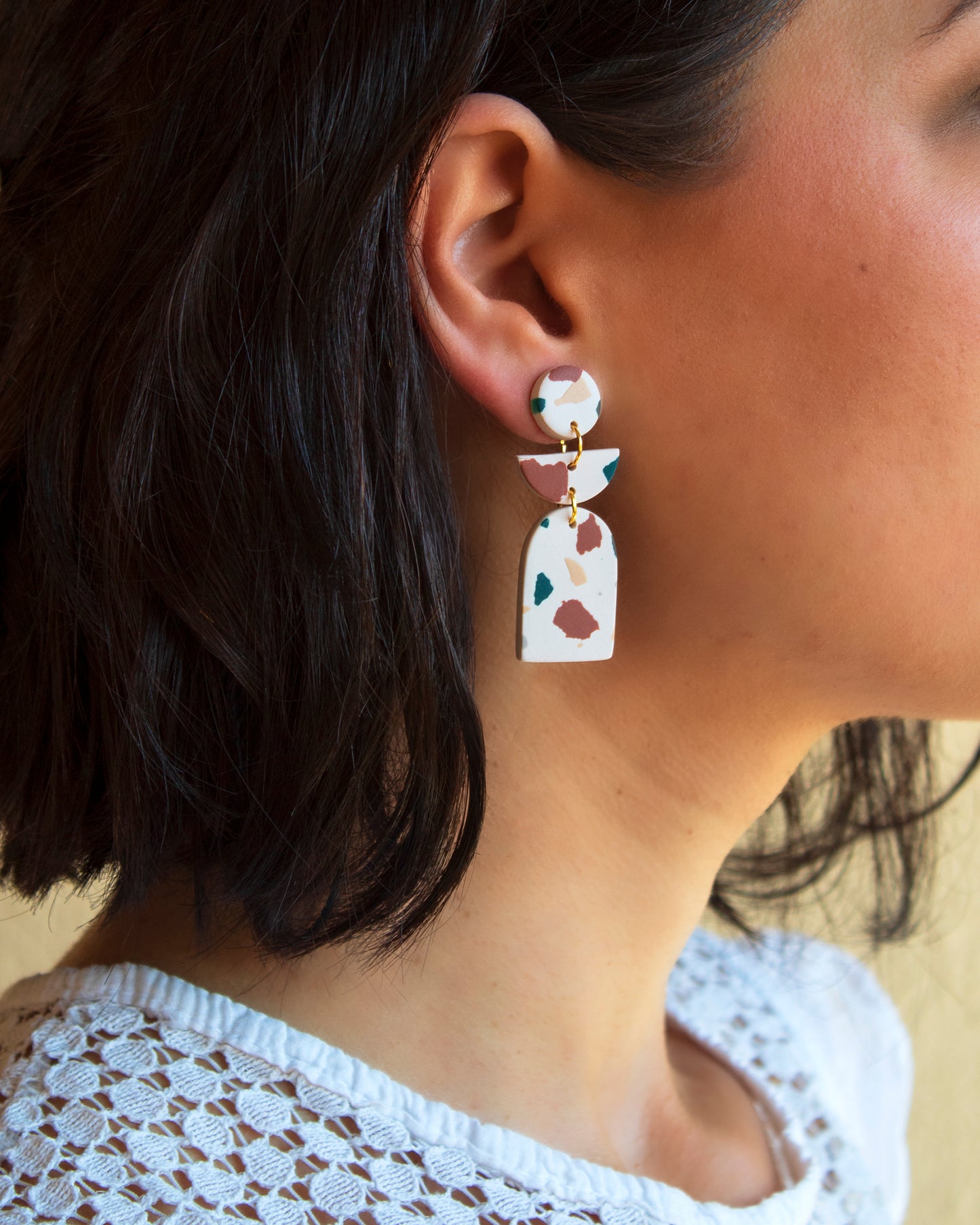 Terrazzo Earrings Dangle | Handmade Boho Jewely