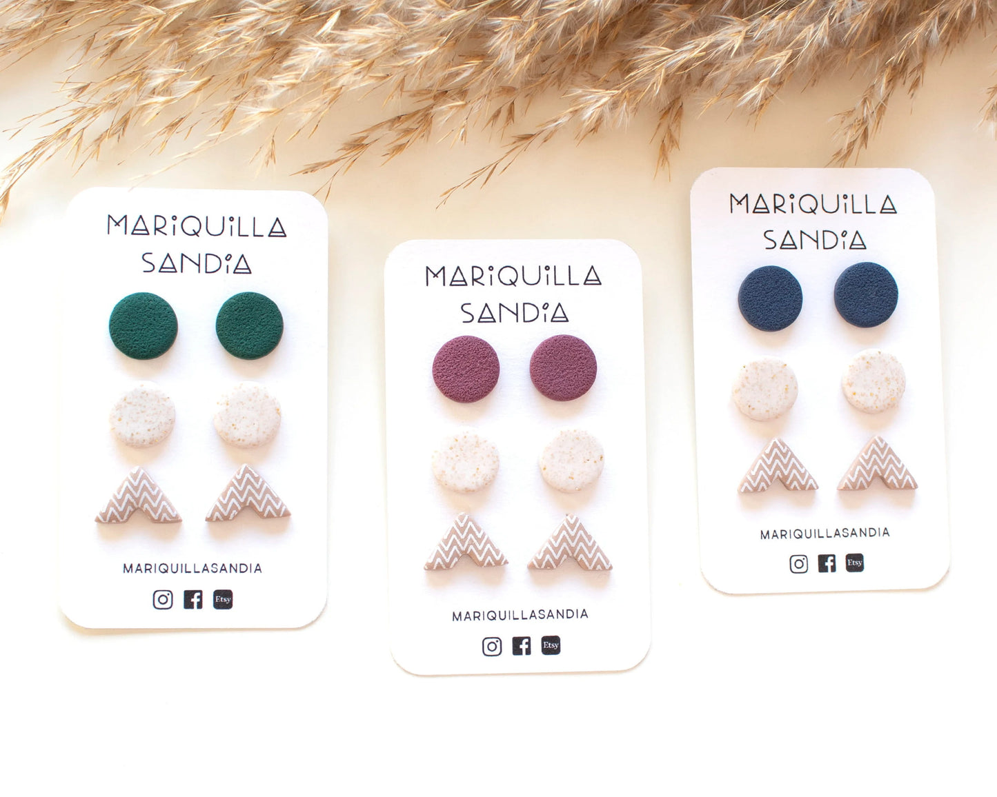 Handmade boho stud earrings set with mismatched designs