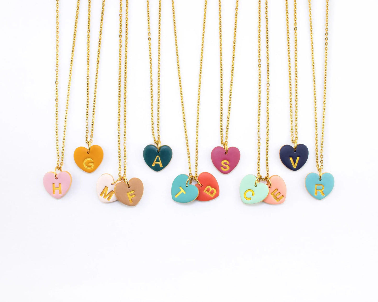 Bright custom heart necklaces handmade with polymer clay