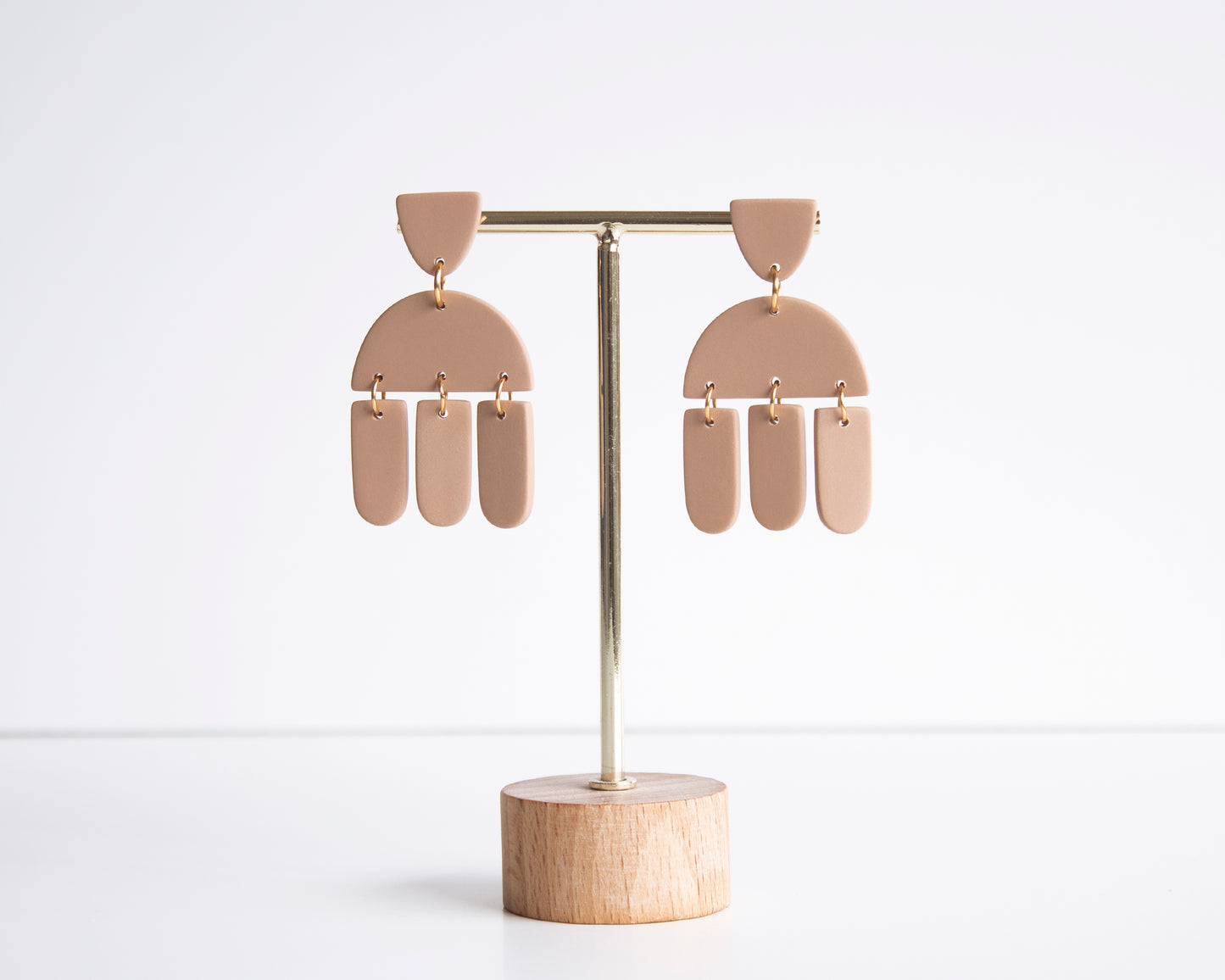 Beige geometric earrings made from polymer clay, hypoallergenic and lightweight, ideal for boho fashion lovers