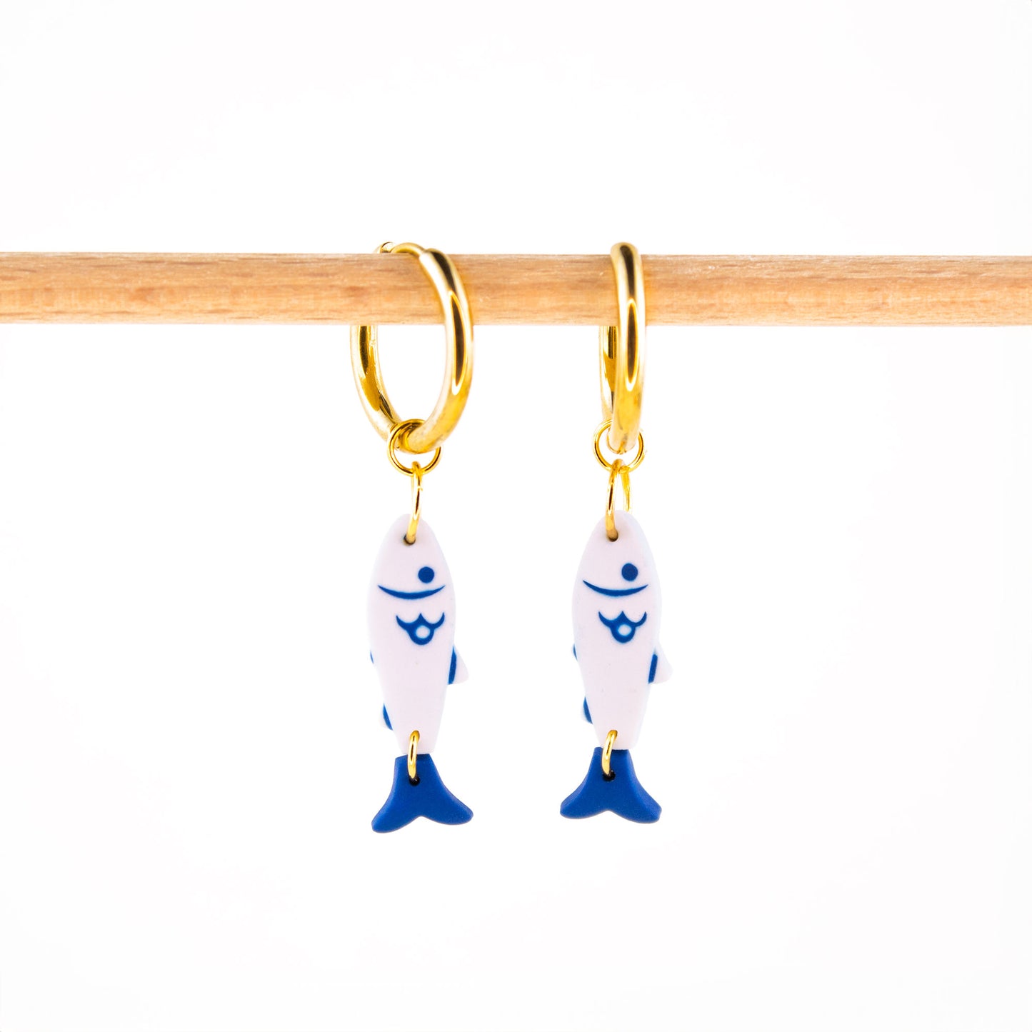 Fish charm hoop earrings, summer jewelry
