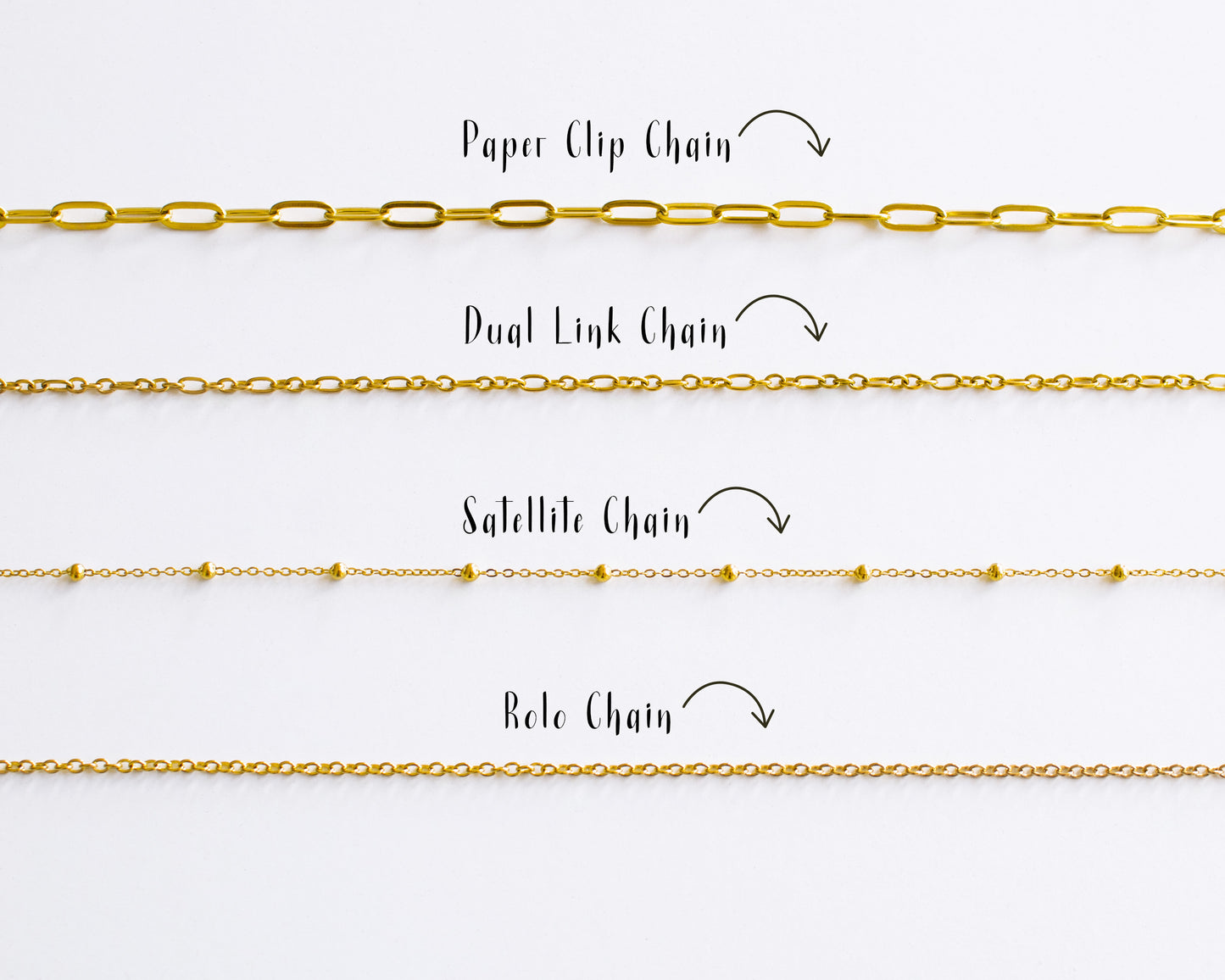 Gold Chain Necklace for Charms | Adjustable Gold Chain Paperclip, Satellite, Rolo, Dual Link