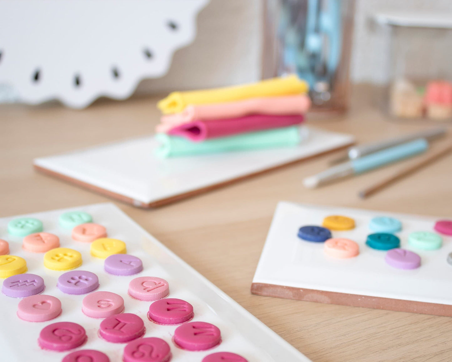 Handmade zodiac clay charms in different colors for necklaces
