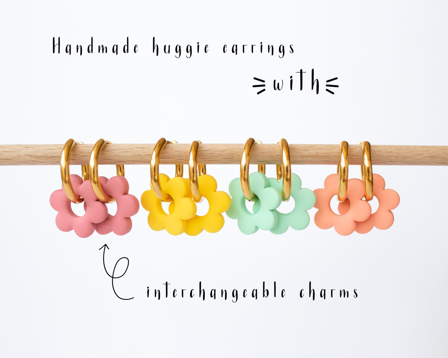 Customizable hoop earrings with interchangeable floral charms