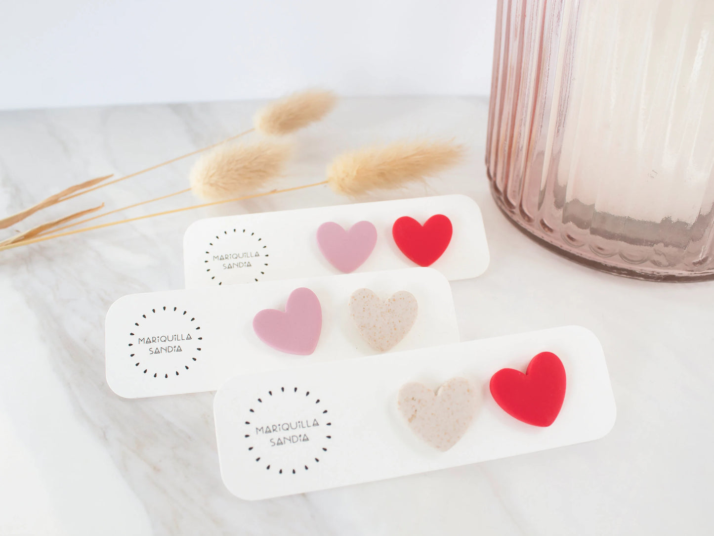 Heart Stud Earrings Handmade | Hypoallergenic Mix and Match Earrings in 3 Colors