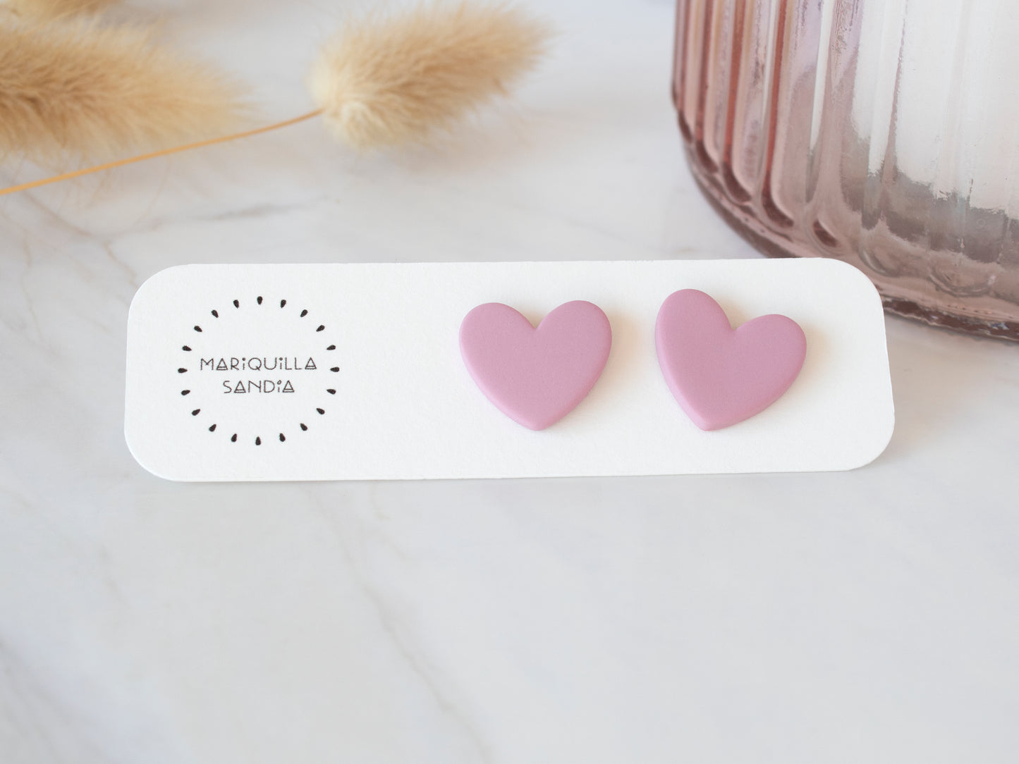 Soft pink heart stud earrings handmade
