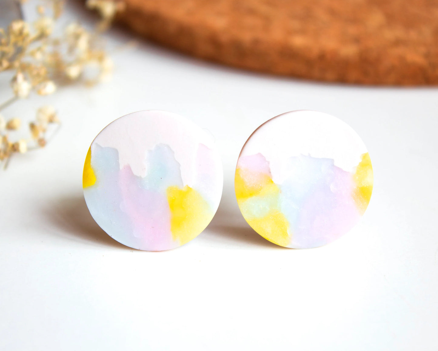 Pink watercolor clay earrings handmade
