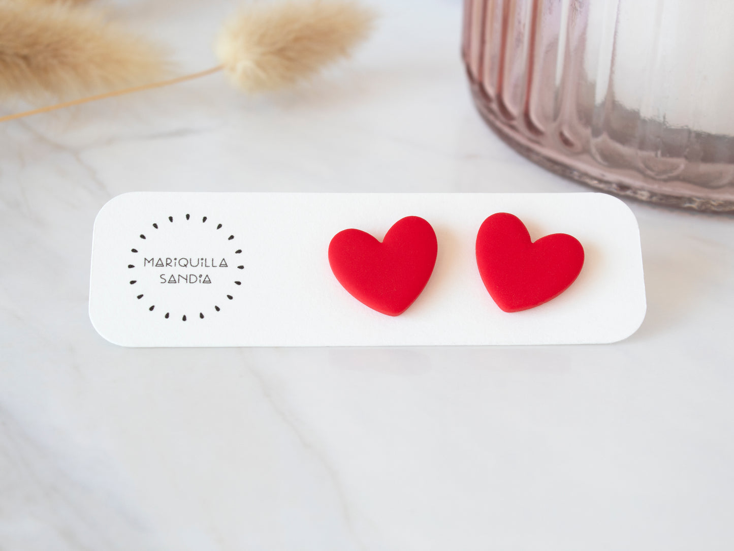 Red heart stud earrings handmade