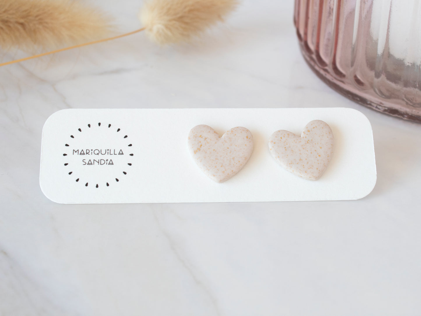 Sparkle heart stud earrings handmade