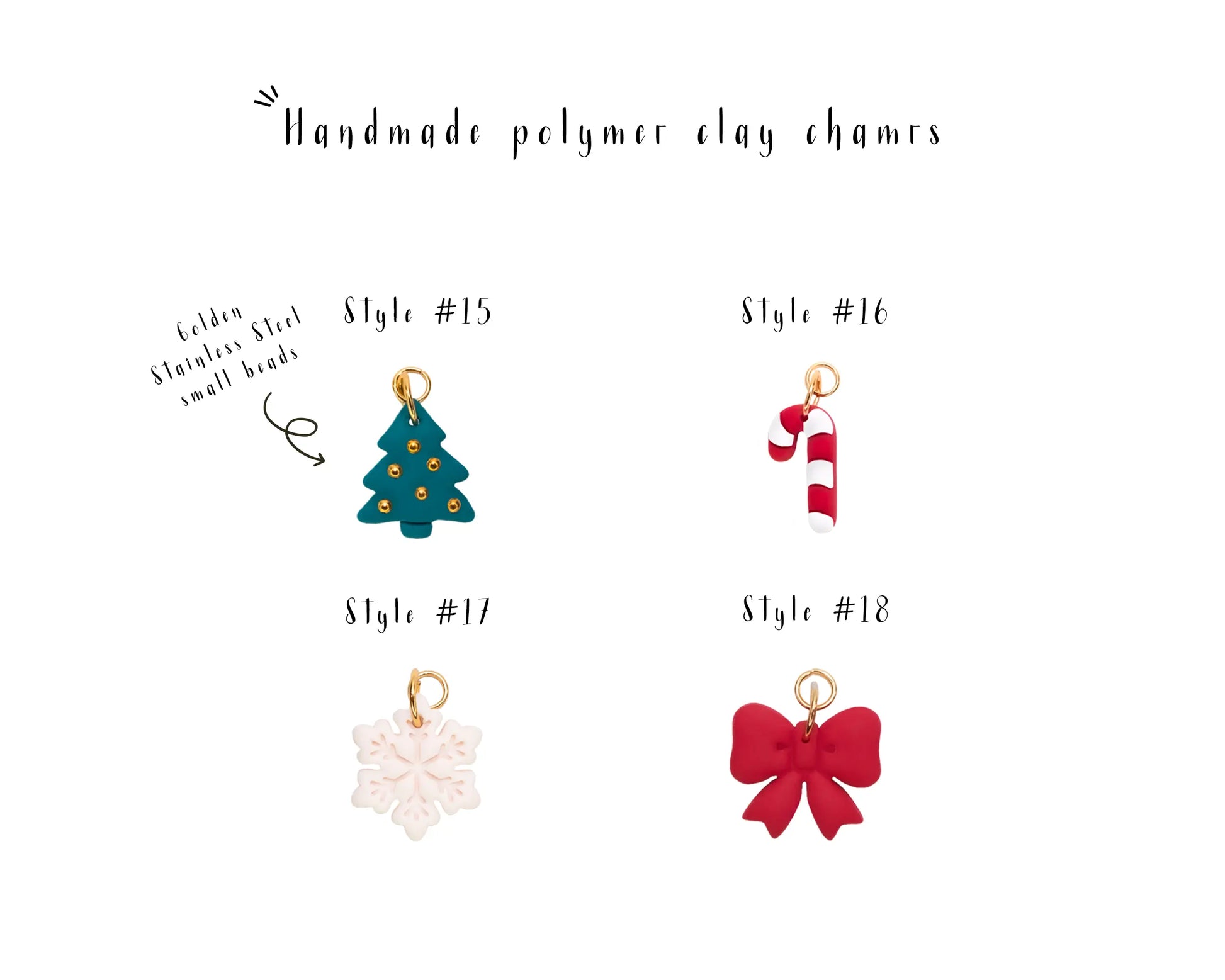 Candy cane and festive bow handmade charms, Polymer clay holiday charms, perfect for Christmas-themed earrings.
