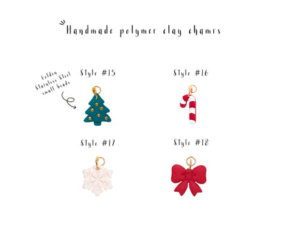 Candy cane and festive bow handmade charms, Polymer clay holiday charms, perfect for Christmas-themed earrings.