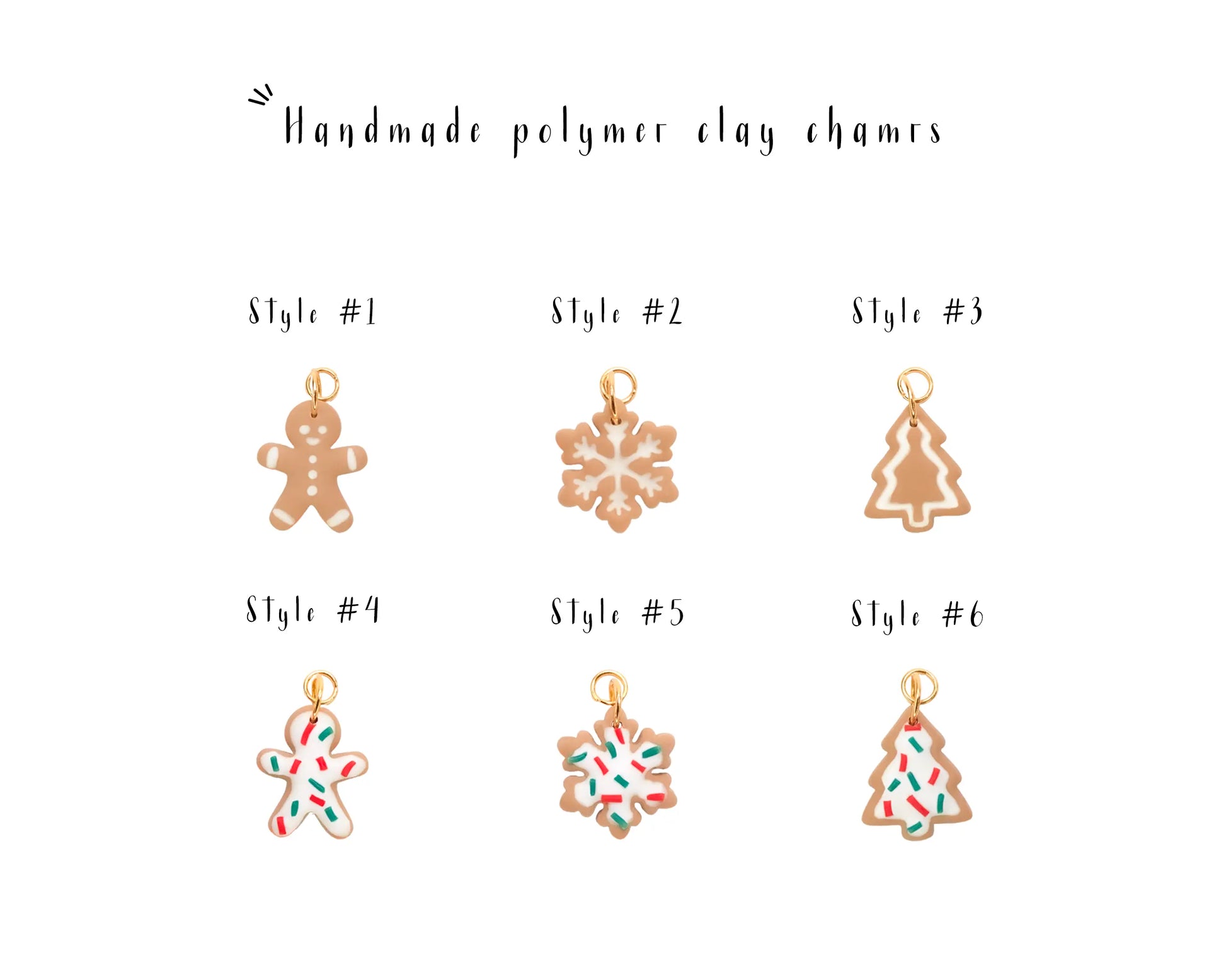 Christmas cookie charms, Gingerbread men, snowflakes, and Christmas trees made of polymer clay for interchangeable hoop earrings.