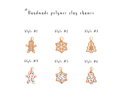 Christmas cookie charms, Gingerbread men, snowflakes, and Christmas trees made of polymer clay for interchangeable hoop earrings.