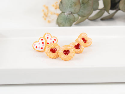 Linzer cookie stud earrings set, three styles including jam biscuit and heart sprinkle cookie earrings