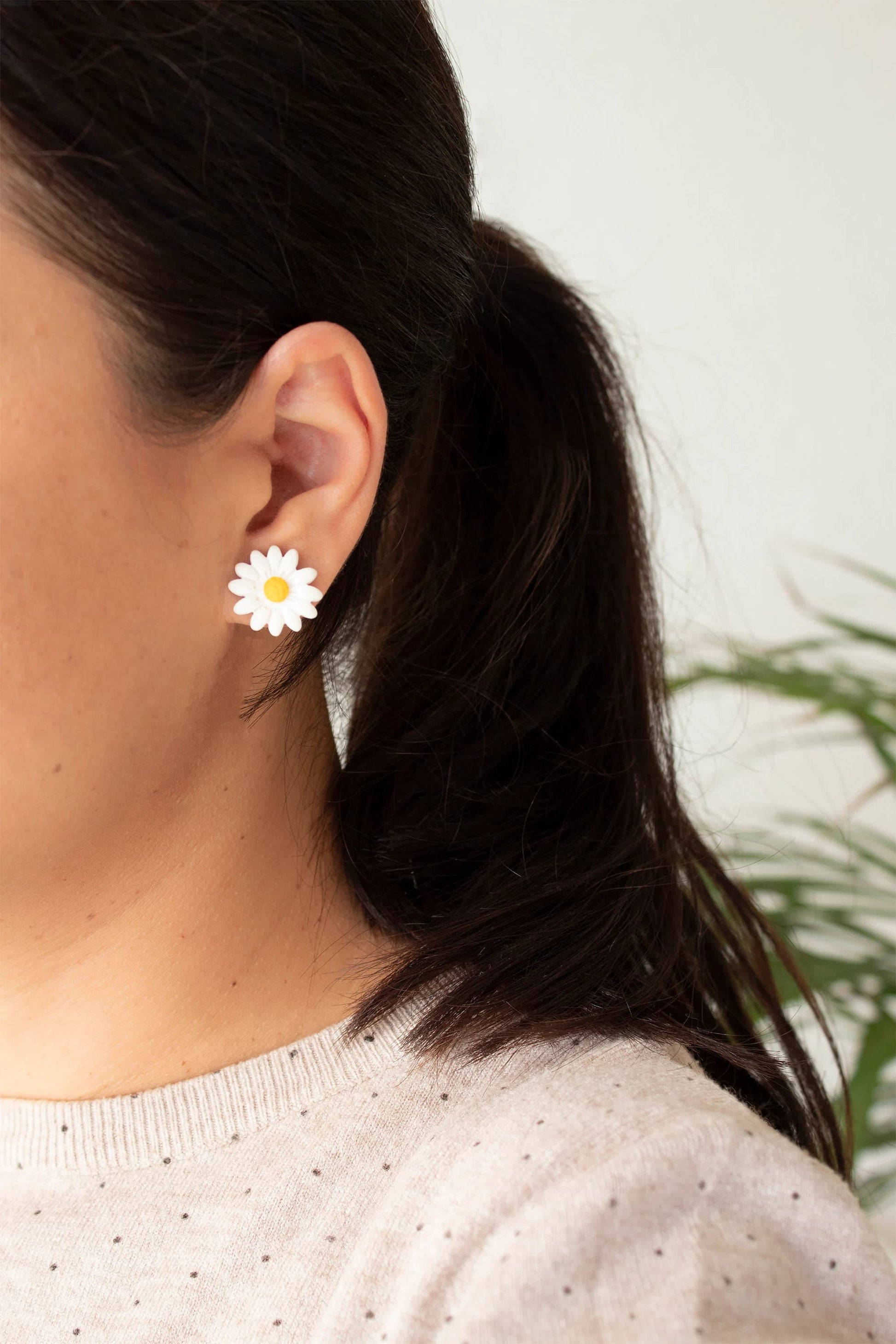 Boho floral stud earrings with sterling silver or gold-plated options