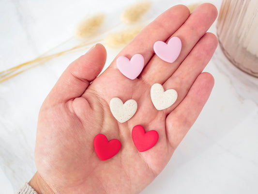 Heart studs earrings handmade, Mix and match earrings,Clay earrings, Hypoallergenic, available colors: red, pink and sparkle.