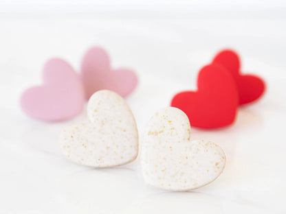 Heart studs earrings handmade, Mix and match earrings,Clay earrings, Hypoallergenic, available colors: red, pink and sparkle.
