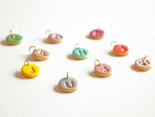 Handmade colorful initial clay charms for custom necklaces