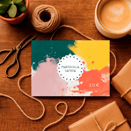 Printable jewelry gift card displayed on desk with craft packaging scissors and twine