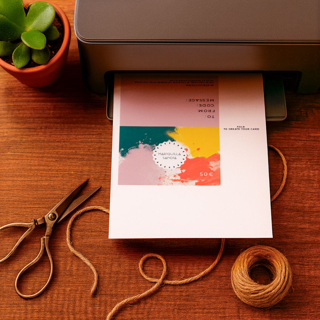 Printable jewelry gift card being printed at home digital file ready to cut and fold