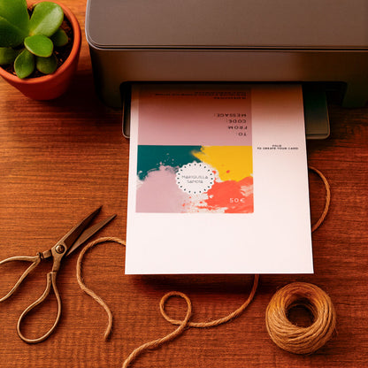 Printable jewelry gift card being printed at home digital file ready to cut and fold