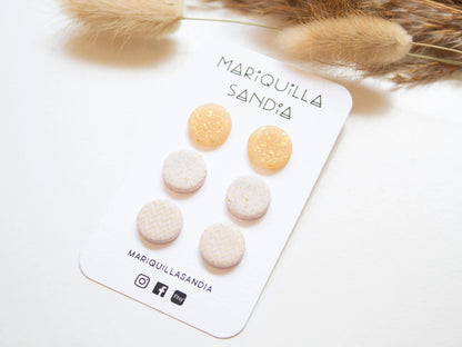 Elegant handmade stud earrings in a neutral color palette