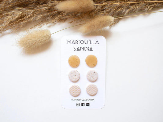 Handmade sparkly stud earrings set, gold multipack stud
