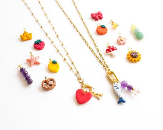 Build Your Own Gold Chain Charm Necklace with Carabiner and Interchangeable Charms