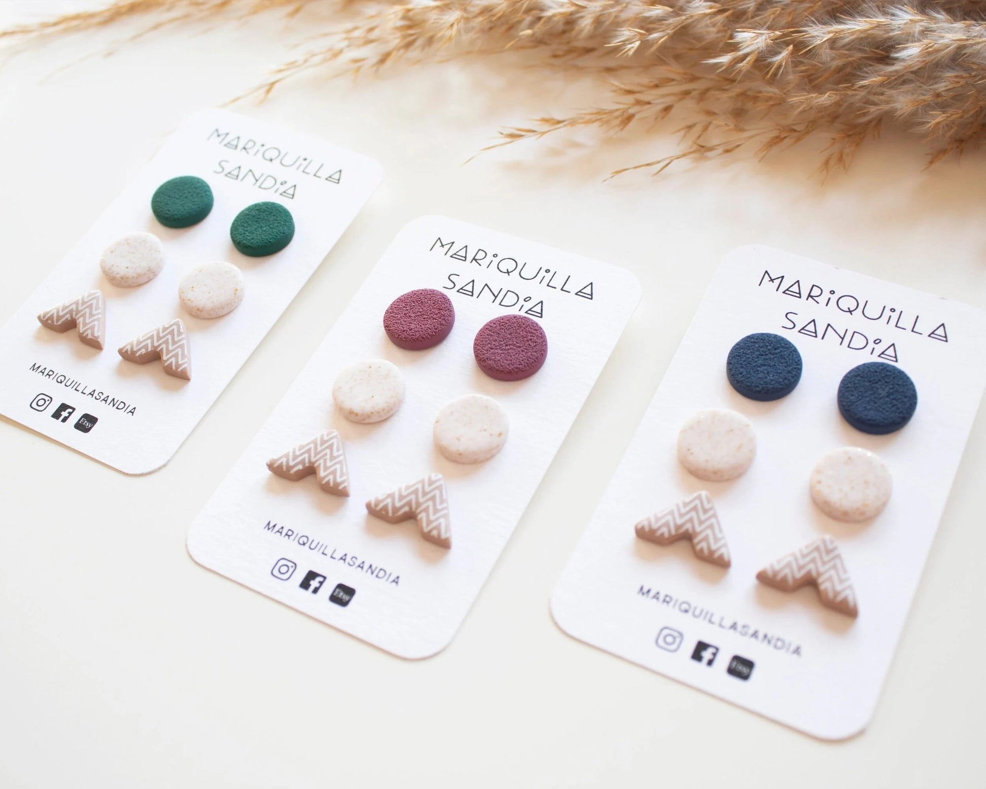 Handmade boho stud earrings set with mismatched designs