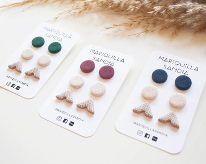 Handmade boho stud earrings set with mismatched designs