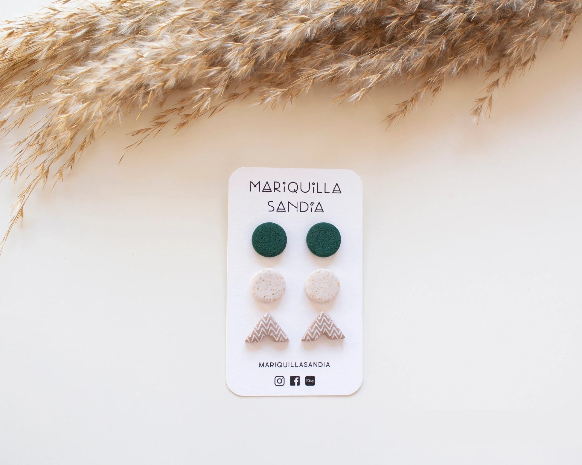 Mismatched triangle and round stud earrings, bohemian style