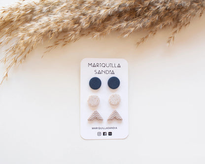 Minimalist stud earrings in neutral and earthy tones