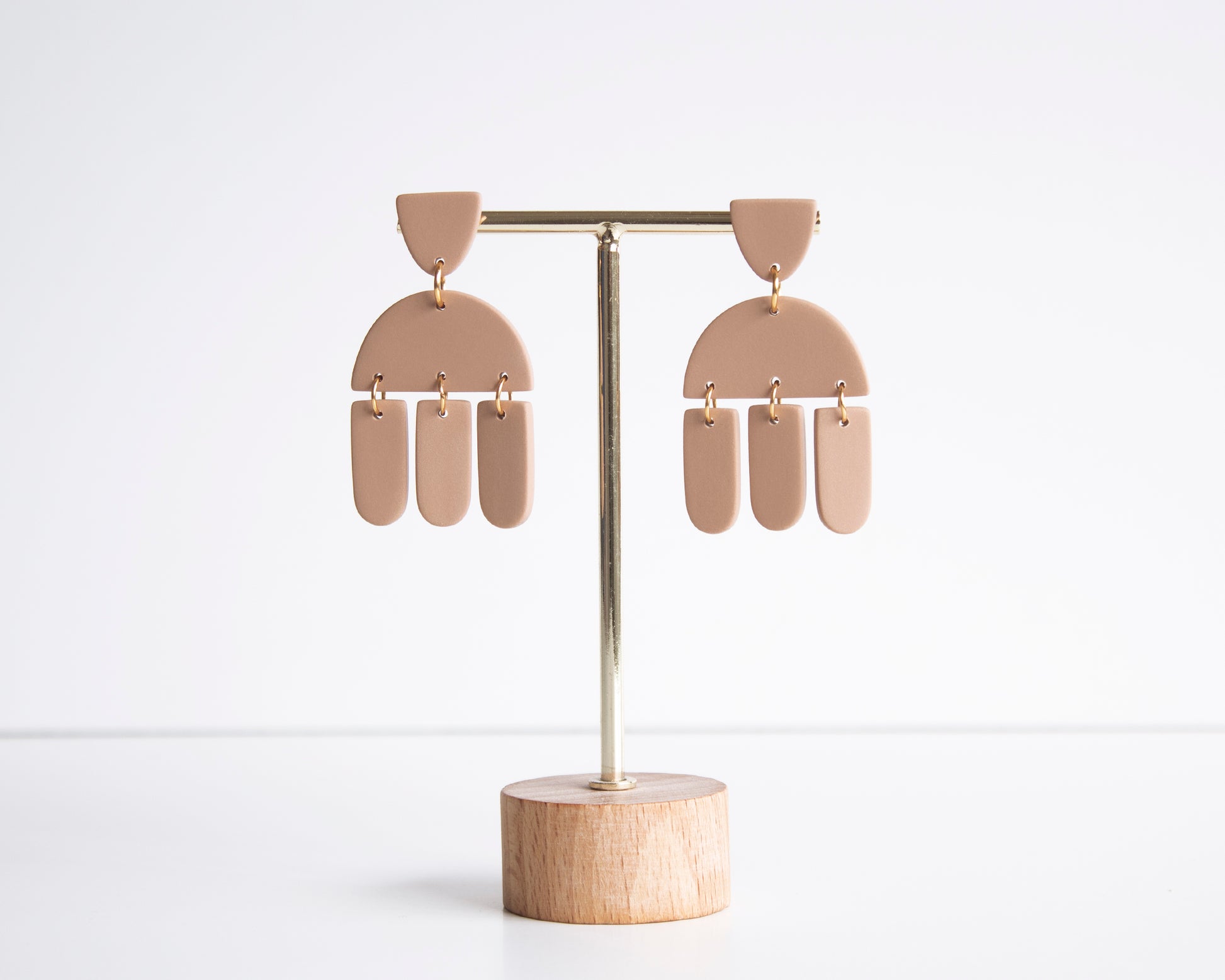 Beige geometric earrings made from polymer clay, hypoallergenic and lightweight, ideal for boho fashion lovers