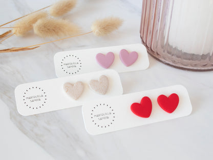 Heart studs earrings handmade, Mix and match earrings,Clay earrings, Hypoallergenic, available colors: red, pink and sparkle.